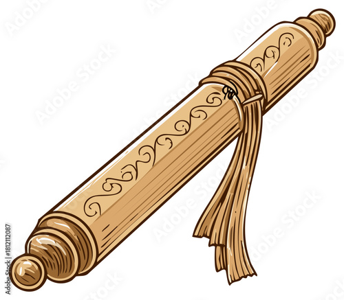 Ancient parchment scroll with decorative ends and ribbon tie vector illustration