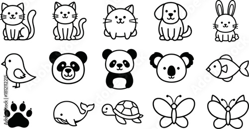 Cute Cartoon Animal Icons Set