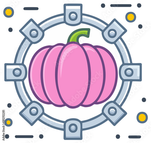 Futuristic pink pumpkin inside a high tech agricultural scanner vector illustration