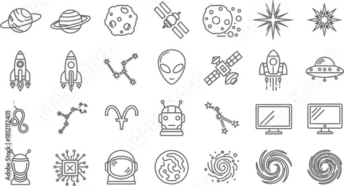 Space and Astronomy Icon Set Outline Collection