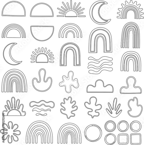 Boho Abstract Shapes Collection Line Art