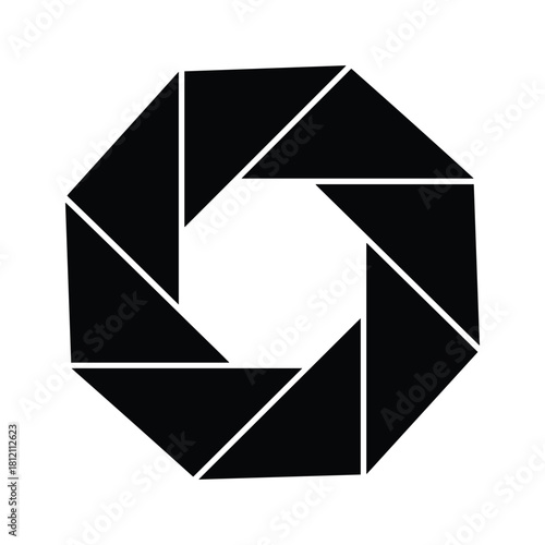 Black abstract geometric aperture shape on white background circle circular
