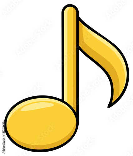Bright Golden Eighth Note Symbol on White Background Representing Rhythm and Melody