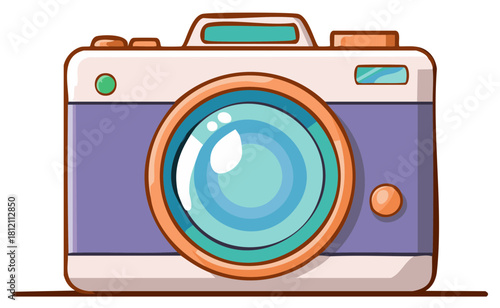 Cartoon Retro Style Camera Illustration with Pastel Colors and Bold Outline