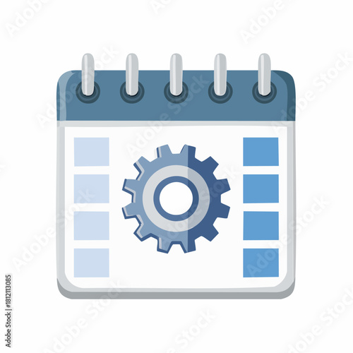 Kalendarz z symbolem koła zębatego, planowanie zadań i automatyzacja pracy.