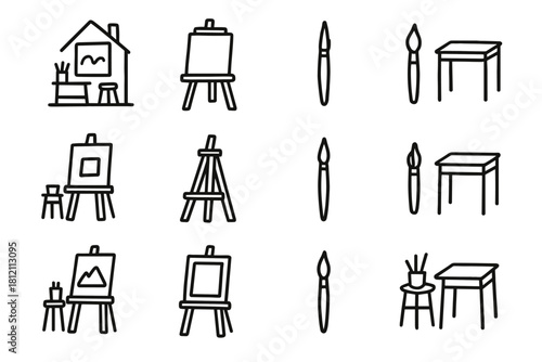 Atelier icon home vector icons outline easel artist small minimal table zone