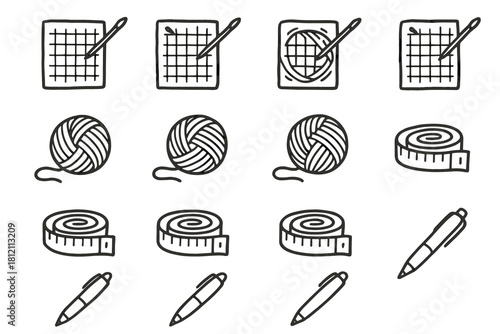 Tape pattern icon workspace vector wool creation icons collection knitting area pen