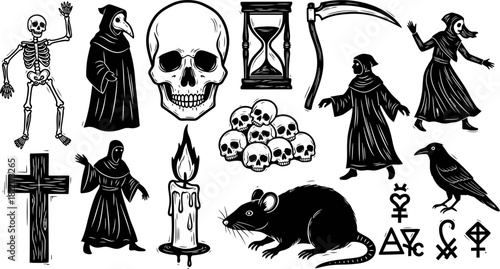 Gothic And Macabre Elements Collection Vector Illustration