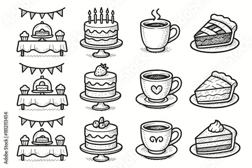 Slice vector pie icons dessert cup ink icon cake table bakery festive