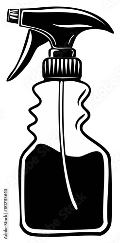 Black and White Spray Bottle Illustration for Cleaning Products