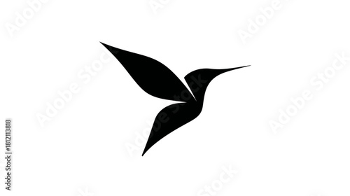 Elegant black hummingbird silhouette flying on a clean white background. Minimalist bird icon design for nature, freedom, or swiftness concepts.
