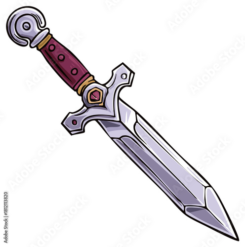 Cartoon illustration of an ornate medieval fantasy dagger with a jeweled hilt