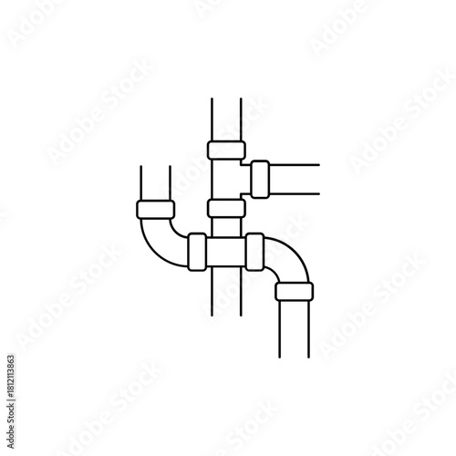 Pipe Icon, Pipe Fitting Icon, Water, Gas, Oil Pipeline, Plumbing Work Vector Art Illustration