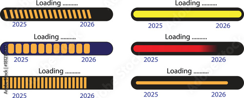 2025 to 2026 New Year loading bar set, multi-style progress indicators and countdown transition graphics for holiday celebration designs