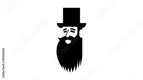 Elegant bearded man in a top hat illustration. Vintage gentleman portrait graphic icon. Black and white minimalist design.