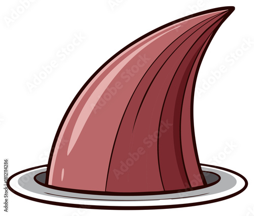 Cartoon red shark fin or sea monster horn emerging from water surface vector illustration