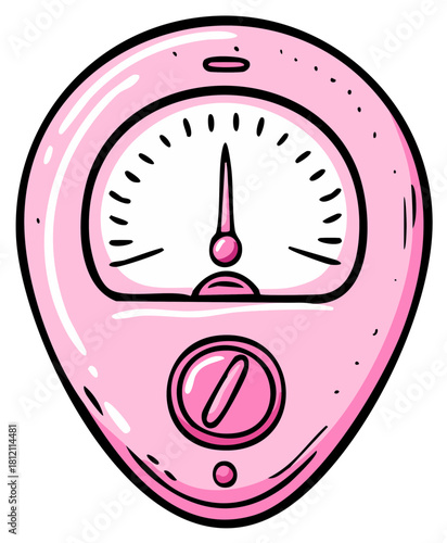 Pink device displaying measurement instrument with turning knob and analog display for scientific study