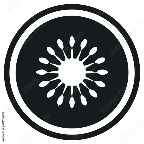 Creative kiwi fruit slice icon with spoons instead of seeds a conceptual food logo