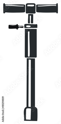 Simple manual bicycle floor pump black silhouette vector icon illustration
