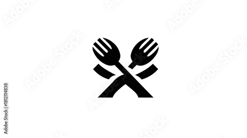 Crossed Forks Icon - Minimalist Black and White Cutlery Symbol for Dining, Restaurant, Food Service, or Kitchen Graphic Design