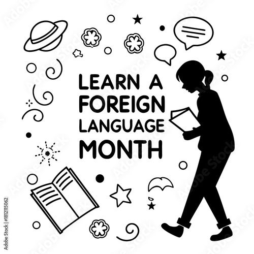 LEARN A FOREIGN LANGUAGE MONTH vector illustration isolated on white background