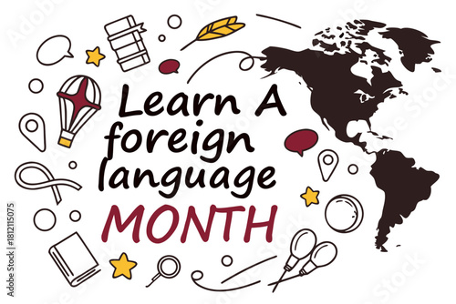 LEARN A FOREIGN LANGUAGE MONTH vector illustration isolated on white background