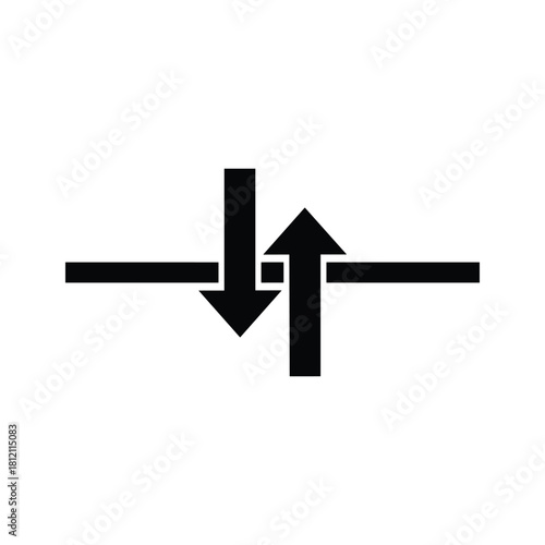 Black arrows pointing up and down crossing a horizontal line up arrow down arrow