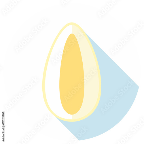 Vector icon of a hard boiled egg cut in half. Flat design food illustration with a long shadow.