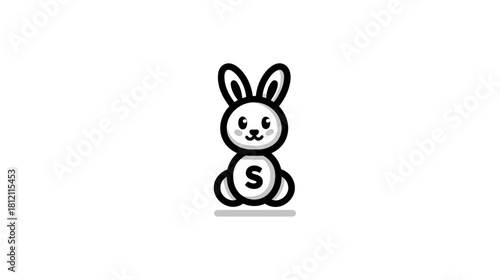 Cute minimalist cartoon rabbit mascot illustration. Simple stylized bunny character design for children's projects or branding.