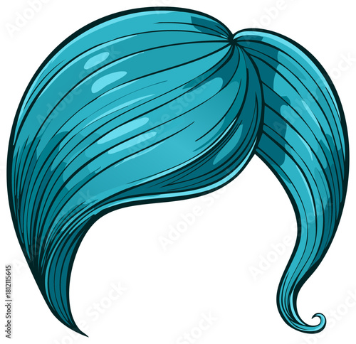 Stylish Turquoise Hairdo with Swirling Ends Animated Cartoon Hair Design Icon