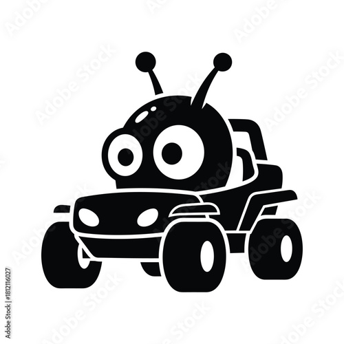Black cartoon alien buggy with large eyes and antennae vehicle
