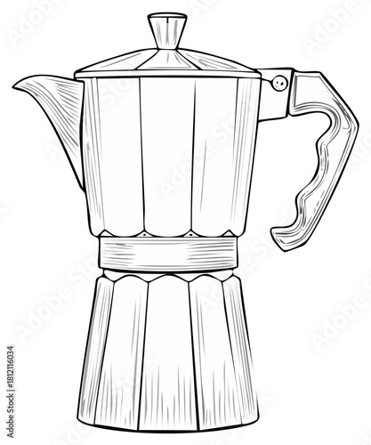 Moka Pot Espresso Maker Detailed Illustration on White Background for Coffee Brewing