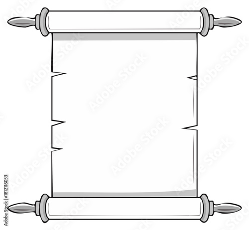 Vintage Scroll with Decorative Rods and Blank Paper for Text