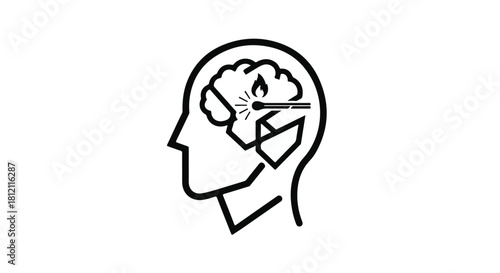 Illustration of a match striking inside a human head, symbolizing creativity and new ideas.