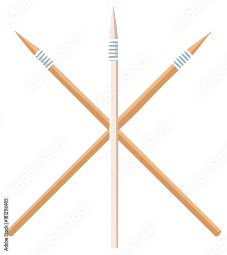 Primitive hunting spears crossed in a symbolic formation ancient weapon vector illustration