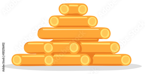 Stack of Golden Tubular Pasta Macaroni Shaped Appetizing Food Illustration