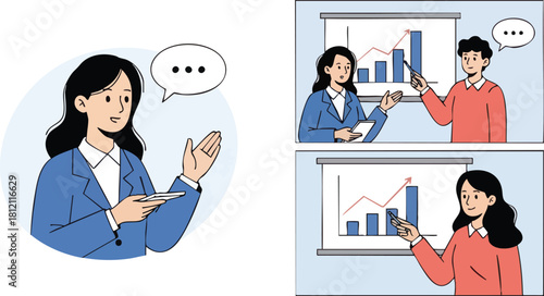 Businesswoman presenting data analysis and insights during a meeting.