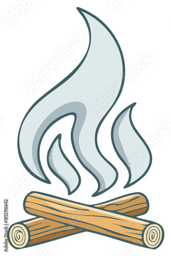 Simple Cartoon Campfire With Smoke And Crossed Logs For Burning