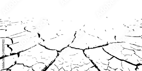 High-contrast cracked dry earth texture with deep fractures and parched soil pattern. Abstract black-and-white drought ground design ideal for backgrounds, climate change concepts, and environmental t