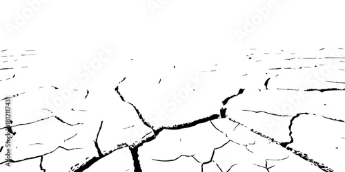 High-contrast cracked dry earth texture with deep fractures and parched soil pattern. Abstract black-and-white drought ground design ideal for backgrounds, climate change concepts, and environmental t