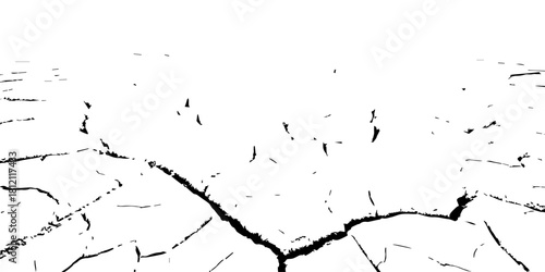 High-contrast cracked dry earth texture with deep fractures and parched soil pattern. Abstract black-and-white drought ground design ideal for backgrounds, climate change concepts, and environmental t
