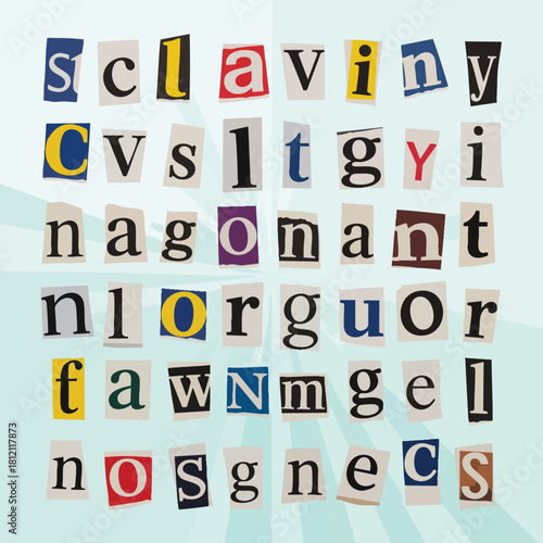 Colorful Cutout Letter Collage Ransom Note Style.