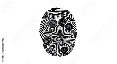 Unique fingerprint with abstract circular patterns, symbolizing individuality and identity.