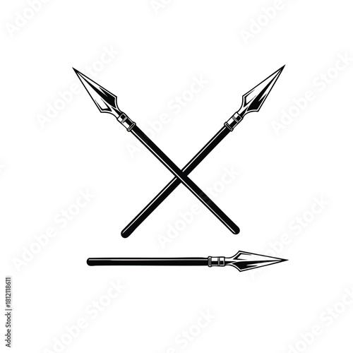 Three Metal Spearheads with Wooden Shafts Crossing.