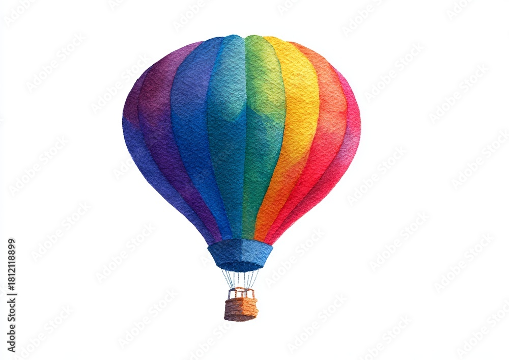 Naklejka premium Colorful rainbow hot air balloon watercolor illustration