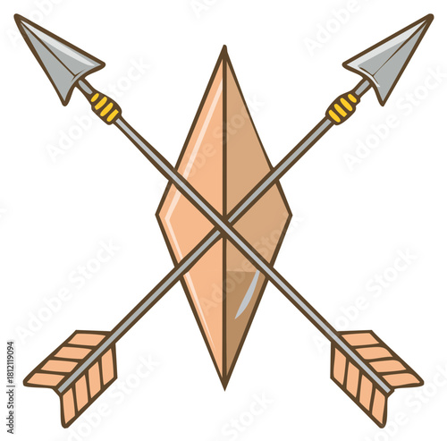 Stylized Crossed Arrows with Decorative Shield Symbolizing Defense and Marksmanship in a Vintage Design