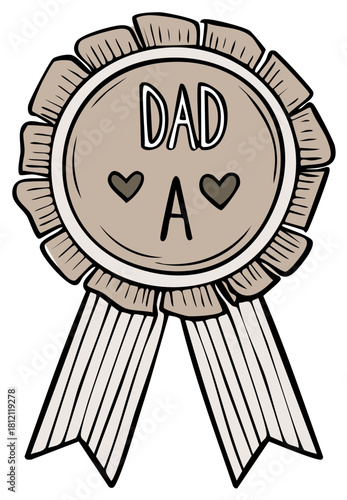 Father's Day celebration badge for dad with heart icons and ribbons