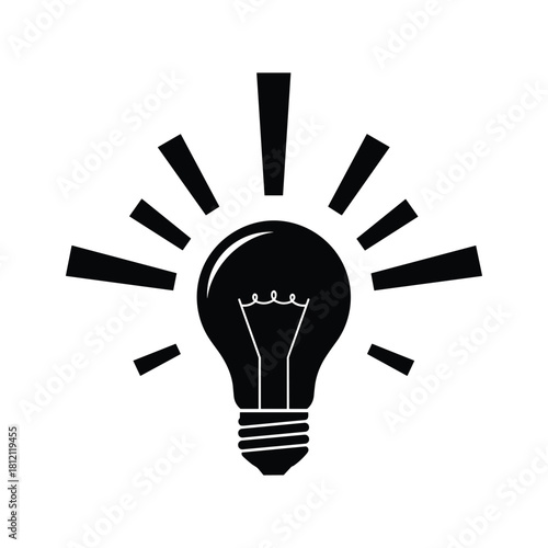 Black light bulb with radiating lines on white background idea innovation 1