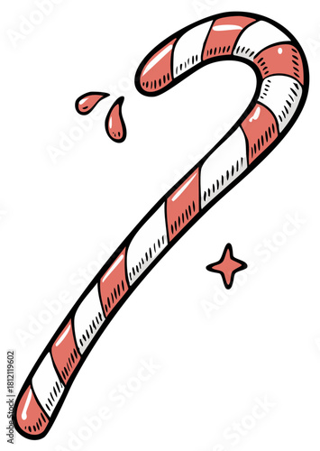 Sweet striped candy cane illustration dripping with sugary sparkle