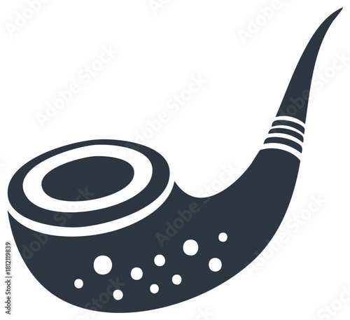 Isolated silhouette graphic of a ceremonial horn instrument with circular bowl, stripes, and dots on a white background